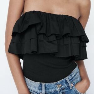 Zara Black Ruffle Off-Shoulder Blouse